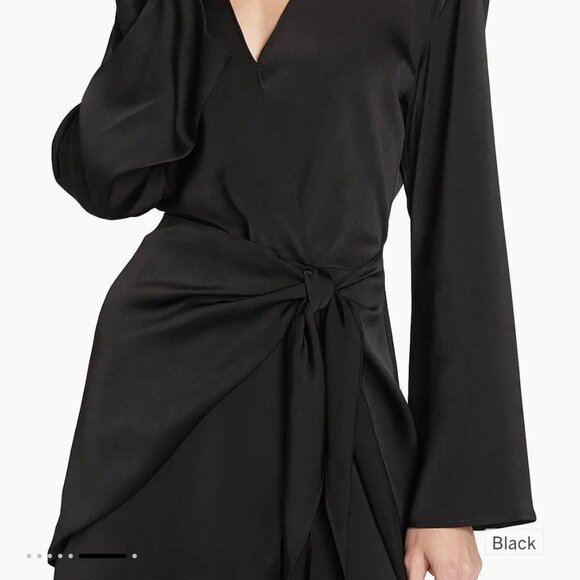 WAYF Black Satin "Sally" Wrap Long Sleeve Wrap Dress Sz XS NWOT   MSRP$128 - Picture 3 of 10